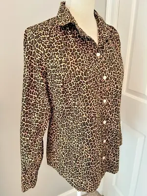 J. Crew~size Medium~cheetah-animal Print~long Sleeve~cotton~button Down Blouse~m • $12