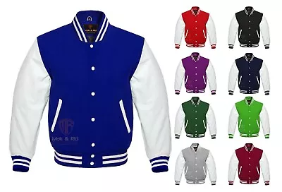 Varsity Jacket Letterman Baseball School Team Class Jacket Wool & Real Leather • $119.99