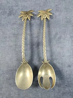 Godinger Palm Tree Salad Fork & Spoon Silverplated 10.5  Vintage U-10I • $15