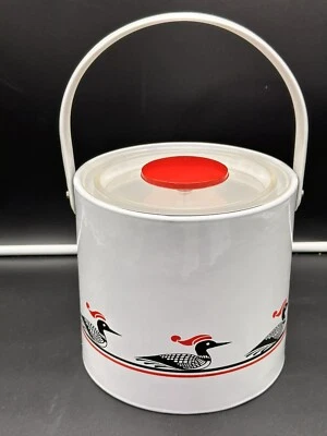 $26 • Buy Vintage Georges Briard Ice Bucket Christmas Loon Santa Hat Vintage Barware 8x8in