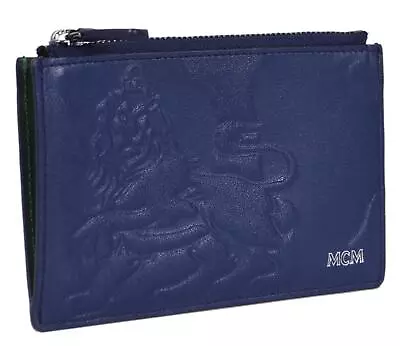 New MCM Blue Colorblock Leather Dieter Munich Lion Mini Zipped Card Case Wallet • $124.71