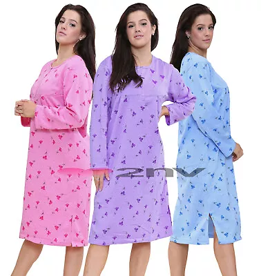 Ladies Fleece Nightie Floral Print THERMAL Long Sleeve Cozy Winter Lounge Dress. • £14.95