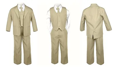 $56.99 • Buy 5pc Boy Toddler Kid Teen Wedding Khaki Blazer Formal Tuxedo Suit Set S-20