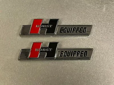 NEW HURST EQUIPPED SHIFTERS VINTAGE HOT ROD MUSCLE CAR EMBLEMS SET OF 2x 3  NOS • $22.99