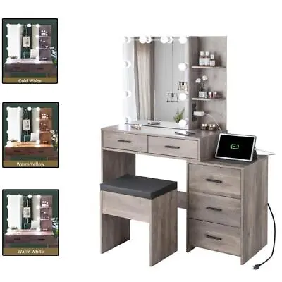 Vanity Set 10 LED Lighted Mirror Makeup Dressing Table Dresser Desk 5 Drawers • $190.85