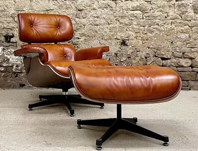 Eames Vintage Style Lounge Chair And Ottoman  BROWN Leather. DELIVERY POSSIBLE • £1895