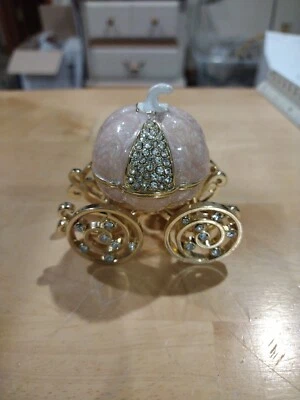 $12 • Buy Bejeweled Enameled Trinket Box/Figurine With Rhinestones-Pink Bunny Carriage