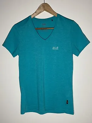 JACK WOLFSKIN Blue V Neck T-shirt  Top Tee Women’s Size 8/10 • £12.99