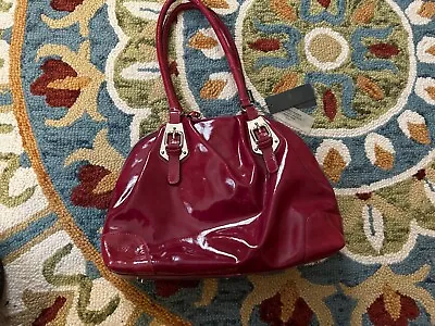 Paolo Masi Shoulder Handbag Patent Leather  Red Plum Large Black Line Italy NWT • $85