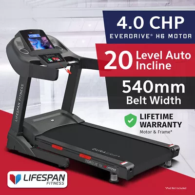 $1499 • Buy Genuine Lifespan Fitness TORQUE III #Extra Wide Belt 540mm Electric Treadmill