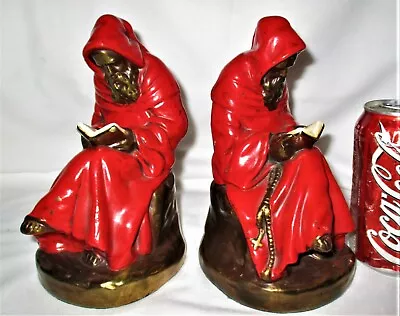 Antique Friar Monk Marion Bronze Clad Usa Statue Sculpture Rosary Cross Bookends • $595