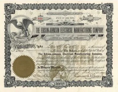 Edison-Johnson Electrical Manufacturing Co. Signed By Thos. A. Edison Junior - S • $1785