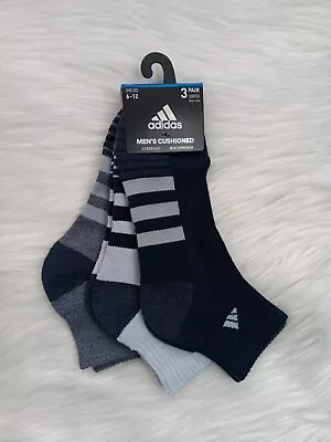 NWT Adidas Men's Cushioned Aeroready 3 Pack Quarter Socks Gray GB4191 Sz 6-12 • $13.95