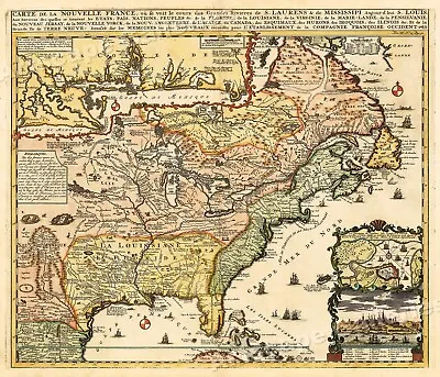 1700s “Map Of New France” Vintage Style Early United States Map - 16x20 • $12.95