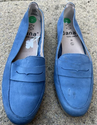 Jana - Blue Leather / Suede Woman Flats Slip On Shoes - UK 4 - New With A Mark • £5