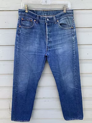 Vintage 80s Levi's 501 Button Fly Denim Blue Jeans USA Made 35x32 (33x30 Actual) • $9.99