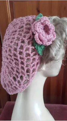 £16 • Buy Pink Rose Hair Snood Crochet 1940s Hair Net Vintage Style Accessory Ww2