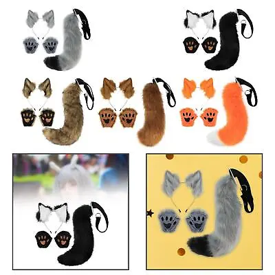 Ears And Tail Set Long Tail With Gloves Plush Wolf Ears Hair Clip Hair Hoop For • $29.30