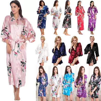 `Womens Sleepwear Silk Satin Robe Kimono Dress Bathrobe Dressing Gown Nightwear﹏ • $14.19