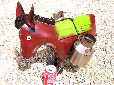 Metal Art DONKEY Burro Garden Sculpture With Milk Cans Junk Iron Art • $114.99