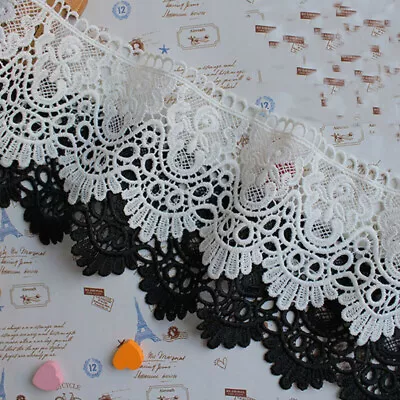 1Yd Lace Trim Crochet Wide 12cm White Black Bridal Crafts Guipure Fabric Edging • £3.49