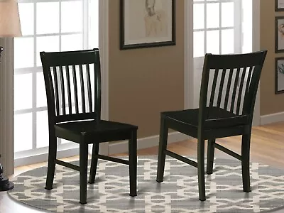 Set Of 2 Norfolk Dinette Kitchen Dining Chairs With Plain Wood Seat In Black • $160