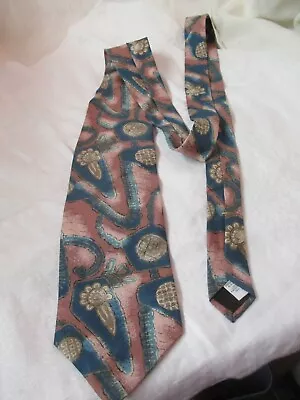 Vintage Chemin De Fer Silk Neck Tie Teal Salmon Cream • $5.99