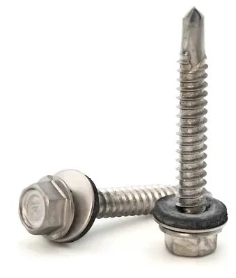 #14 Self Drilling Roofing Screws Hex Washer Head EPDM Rubber 410 Stainless Steel • $24.40