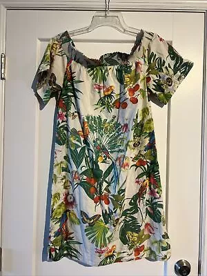 J Crew Off The Shoulder Tropical Butterfly Ladies Summer Fashion Sun Dress • $16