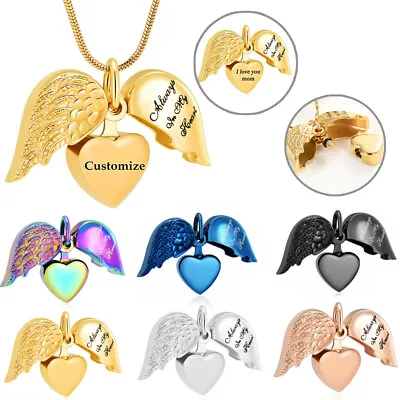 Openable Angel Wing Heart Cremation Ashe Jewellery Urn Necklace For Ashe Pendant • £11.39