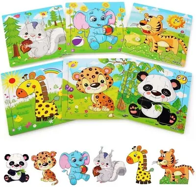 £10.48 • Buy Wooden Puzzle For 2 3 4 5 Years Old, 6 Pack Animal Wooden Jigsaw Puzzles UK#1