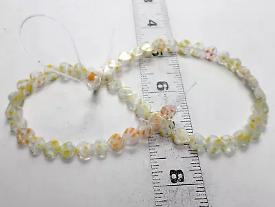 16  Strand 51 Yellow -Orange On Clear Millefiori Heart Glass Beads 8.5x8.5x3mm • $8