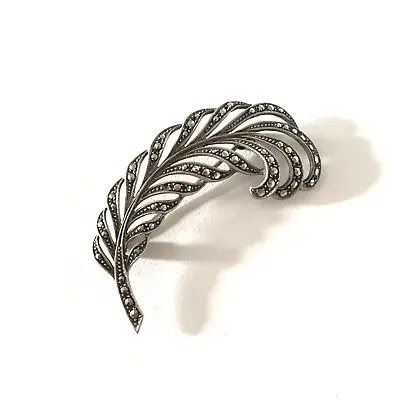 £5.99 • Buy Vintage Jewellery Marcasite Silver Tone Feather Brooch Pin Retro