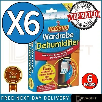 6pks Hanging Wardrobe Dehumidifier Bags Condensation Mould Damp Traps Home New • £7.99