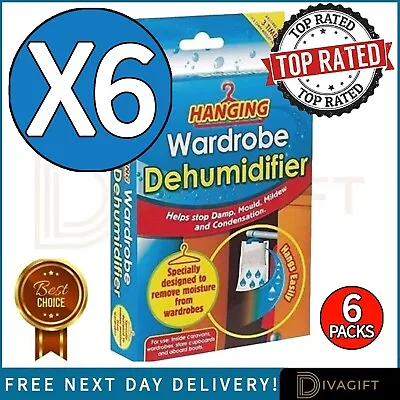 6pks Hanging Wardrobe Dehumidifier Bags Condensation Mould Damp Traps Remover • £7.99