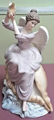 VINTAGE O'Well Porcelain Figurine 'Angel Sitting On Conch Shell' 12  Statuette • $64.99