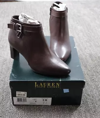 $33 • Buy Polo Ralph Lauren Women's Boot Shoe 5B Brown Nara Leather High Heel Side Zipper