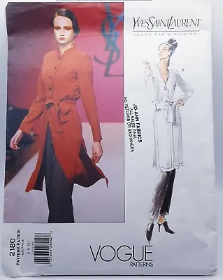 NOS Vogue X YSL Yves Saint Laurent Sewing Pattern 2180 Size 6-8-10 Designer 90s • $36.84