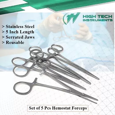 Surgical Locking Hemostat Forceps 5  Straight Jaws Medical Instruments Set Of 5 • $9.99