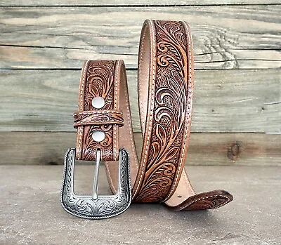 Western Belt Handmade Men's Full Grain Leather With Buckle Cowboy Rodeo • $34.99