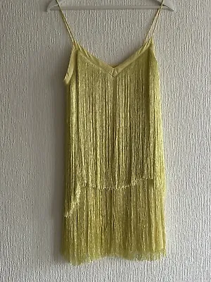 Yellow Tassel Dress Zara Eur L Fringe Charleston Party Summer Glam Occasion Club • £34.98