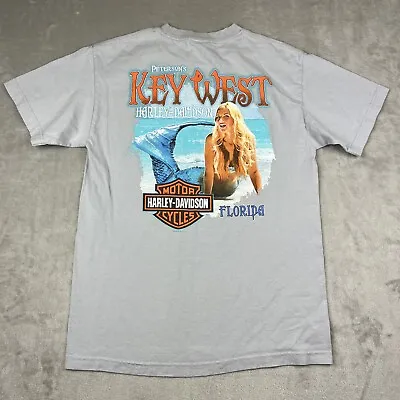 Harley Davidson Key West Florida Mermaid Double Sided T Shirt Mens Medium Gray • $17.99