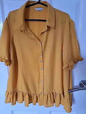 Mustard Frill Button Tthrough Top Size 16 Used • £0.99