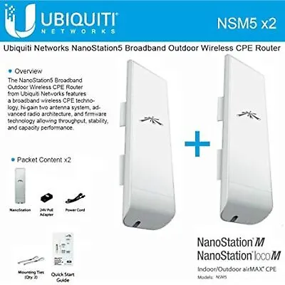 Ubiquiti NSM5 Bundle Of 2 NanoStation M5 5GHz Outdoor AirMAX CPE 150+Mbps 15+k • $282.89