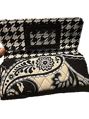 Vera Bradley Tri Fold Wallet Coin Midnight Paisley Houndstooth Black & White  • $16