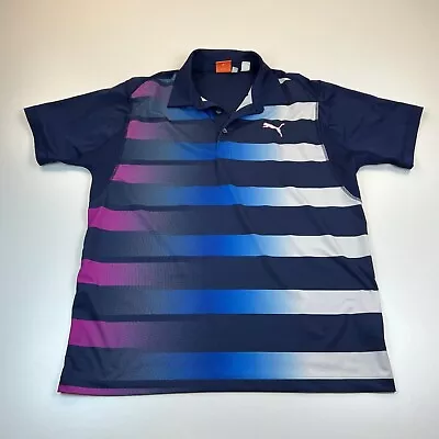 Puma Polo Shirt Mens Medium Blue Striped Lightweight Breathable Golf Casual • $7.99