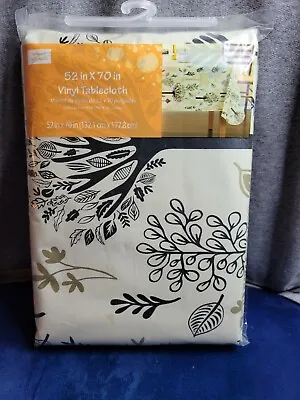 Mainstays Autumn Fall Trees Black & Beige Vinyl Tablecloth Flannel Back 52 X 70 • $9.99