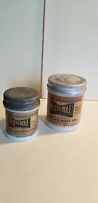 2 Vintage Musterole Cleveland Milk Glass Paper Labels Jars 2 5/8  & 2 1/8   • $9