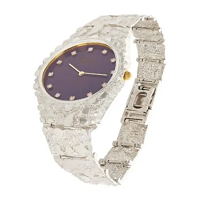 Sterling Silver Nugget Wrist Watch With Geneve Watch With Diamonds 7  42 Grams • $325.99