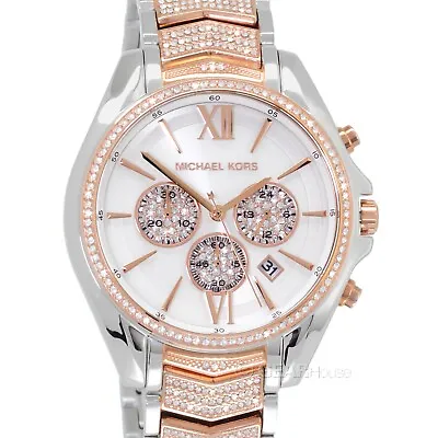 Michael Kors Oversized Whitney Womens Pave Glitz Watch Two Tone Rose Gold Silver • $149.80